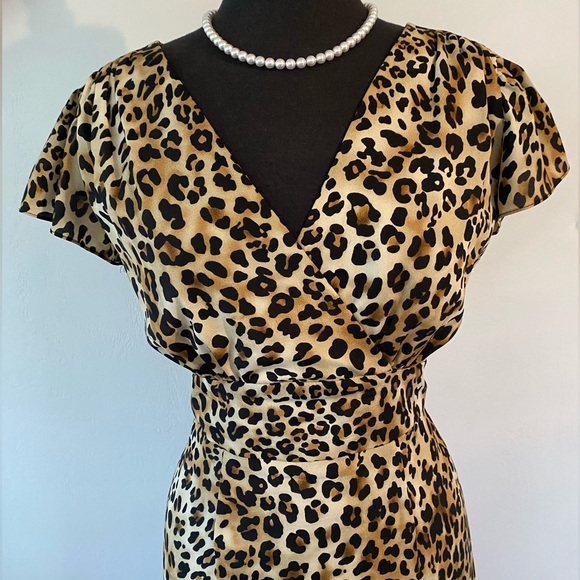 🚨😱 STOP STARING! DULCE LEOPARD WIGGLE PENCIL BODYCON PINUP RETRO DRESS - Picture 5 of 9